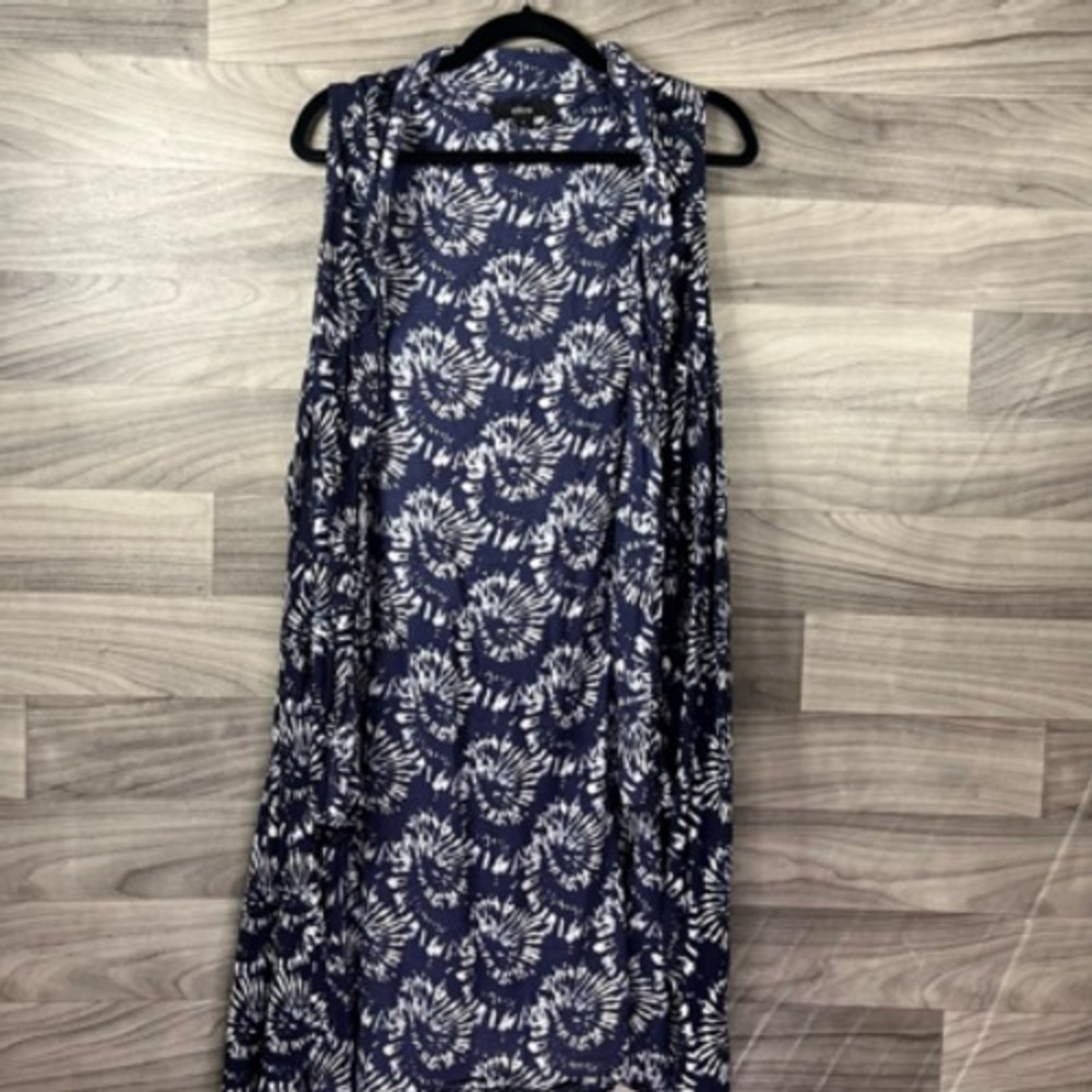 Ellos Womens Shrug Blue White Tie Dye Sleeveless Open Front Fly Away Cover Up 0